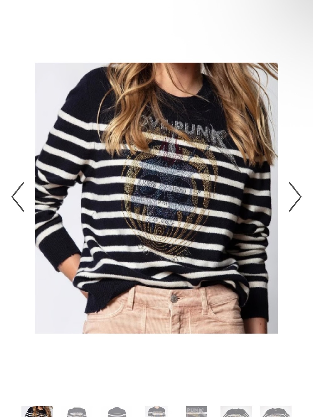 Zadig & Voltaire Black and White Striped Crewneck Sweater with rhinestones EUC